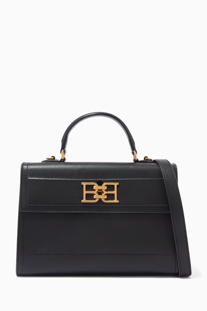 

Brettie Top Handle Bag in Grained Leather, Black