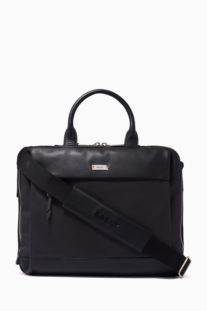 

Vaud Business Bag in Coated Canvas & Leather, Black