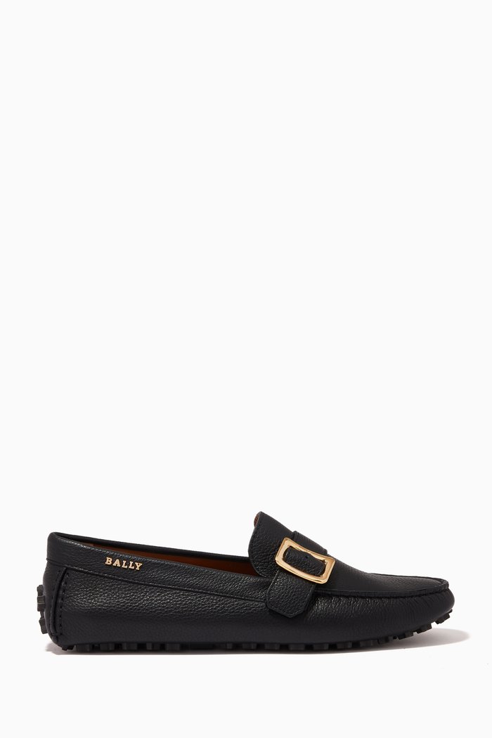

Lenya Driver Shoes in Grained Leather, Black