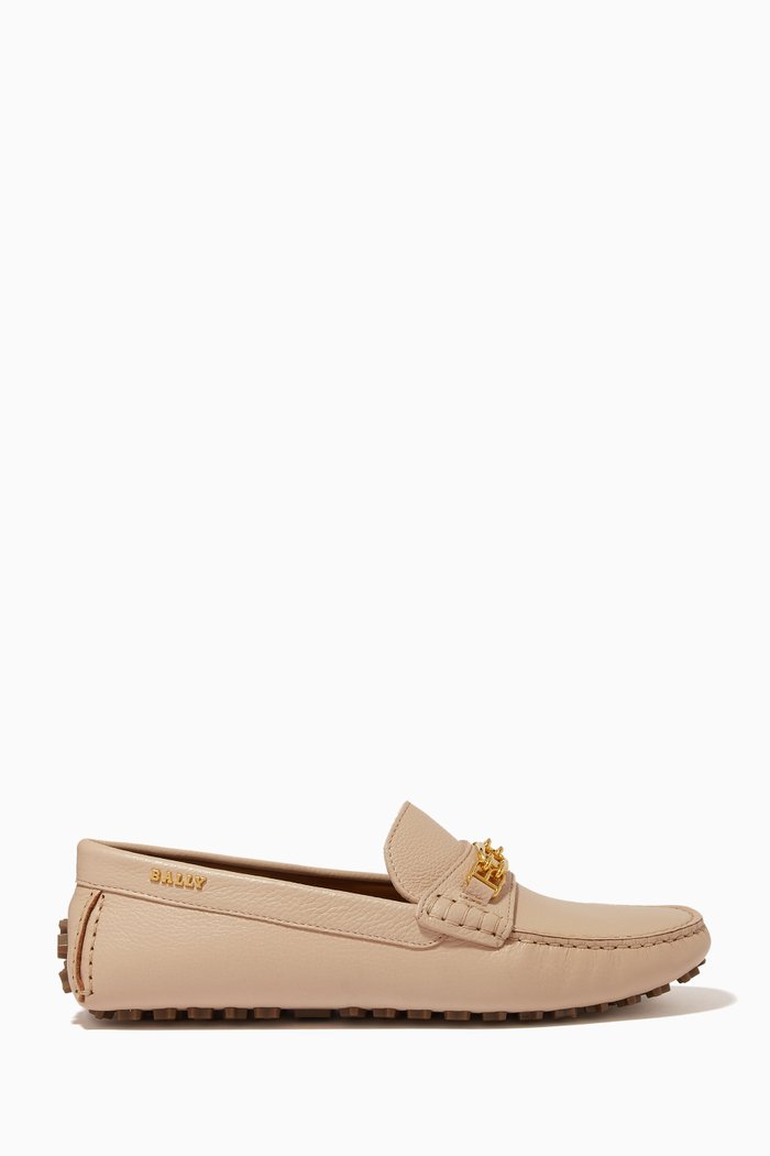 

Lezy Driver Shoes in Grained Leather, Brown