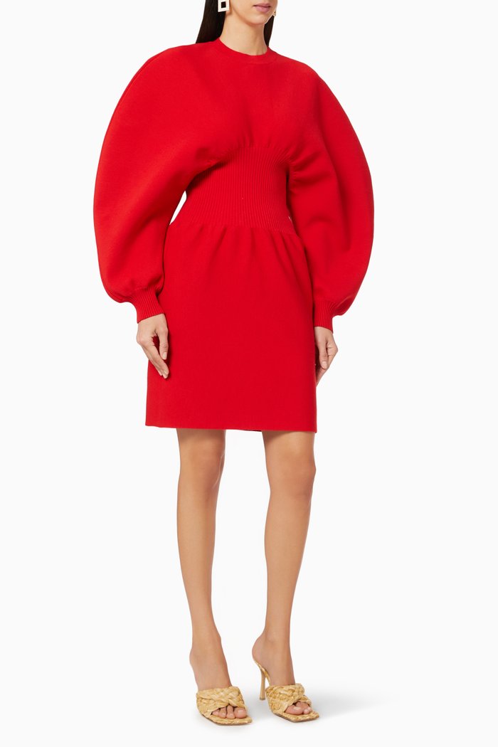 

Compact Stretch Wool Dress, Red