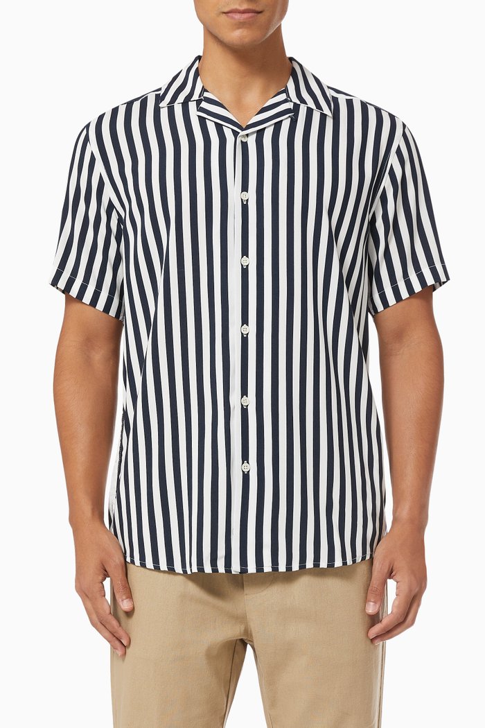 

Wayne Striped Slim Fit Shirt in Viscose, Blue