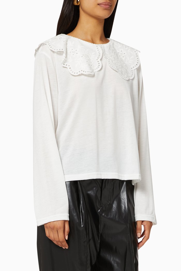 

Lace Collared Cotton T-Shirt, White