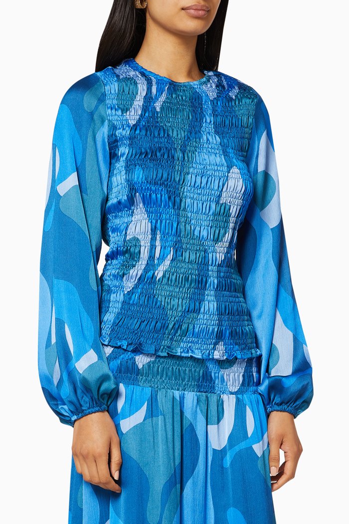 

Swirl Shirred Top, Blue