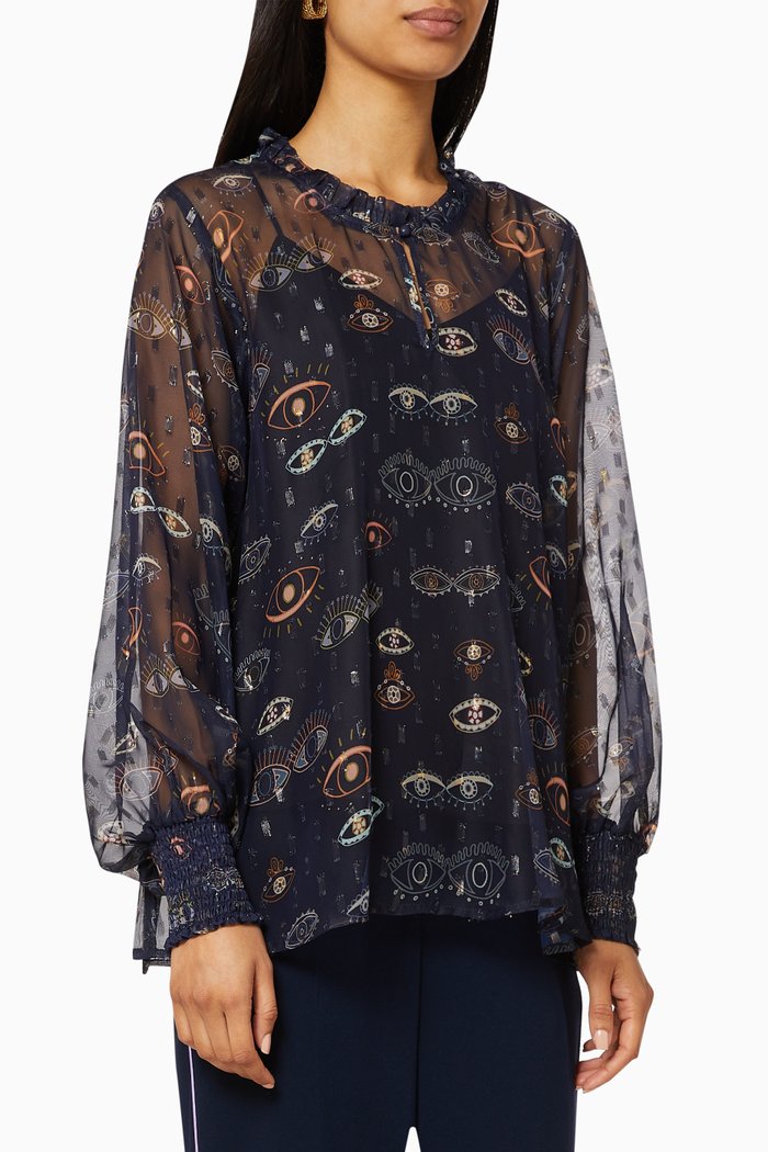 

Metallic Iris Sheer Top, Blue