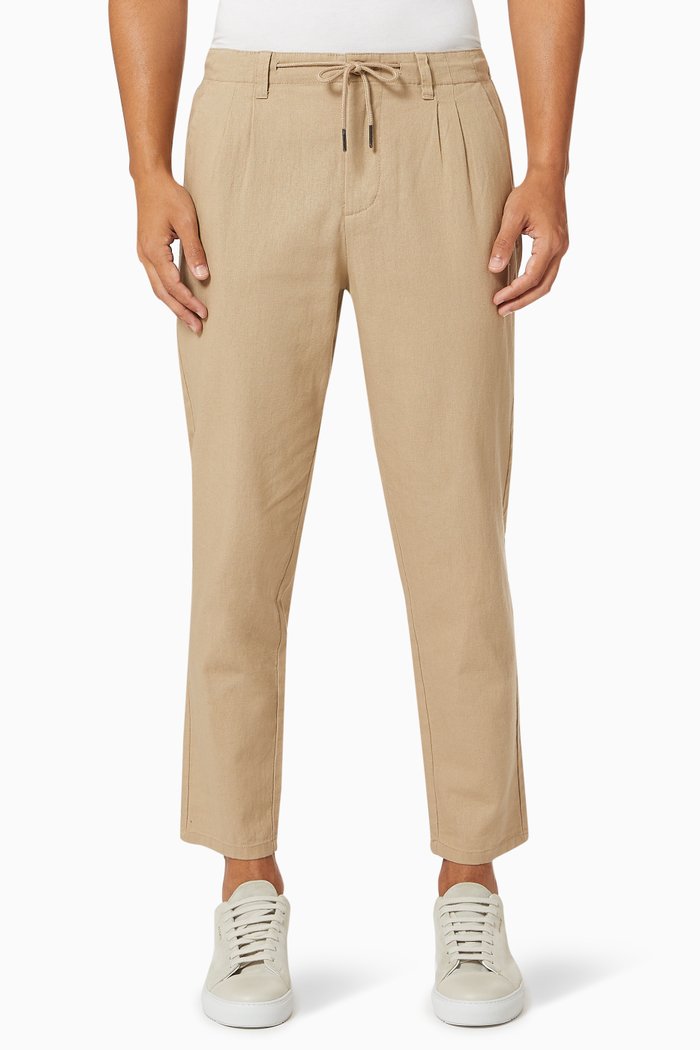 Leo Chino Pants in Cotton Linen Blend, Neutral