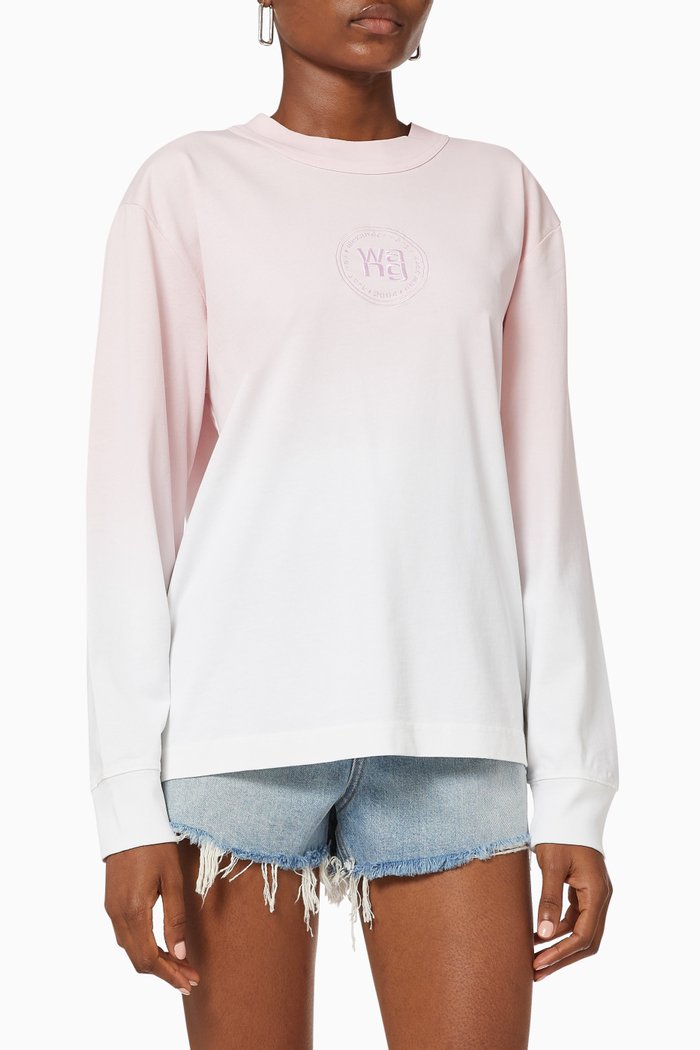 Ombre T-shirt with Embroidered Logo, Pink
