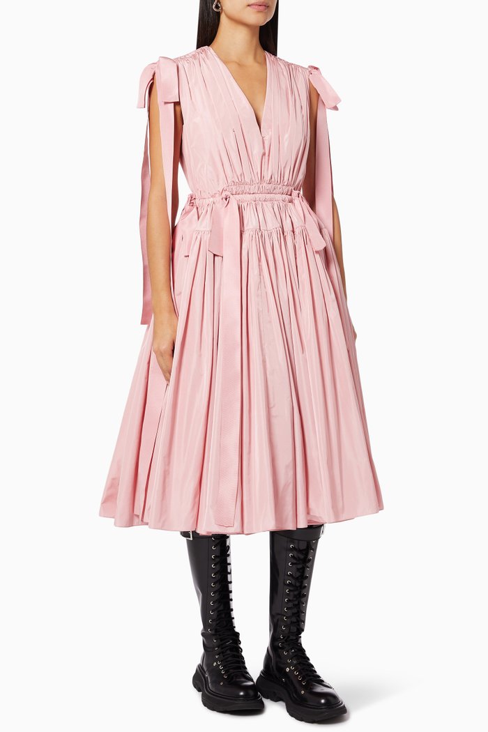 

Exploded Ribbon Tie Dress in Cotton Poplin, Purple
