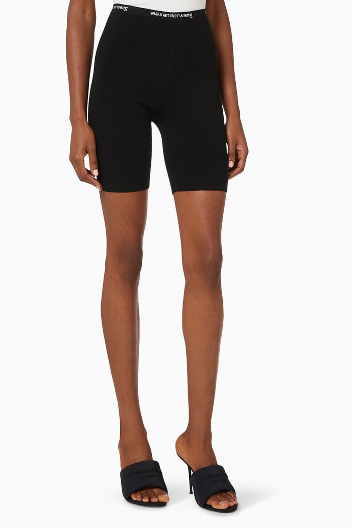 

Bodycon Bike Shorts with Jacquard Logo, Black