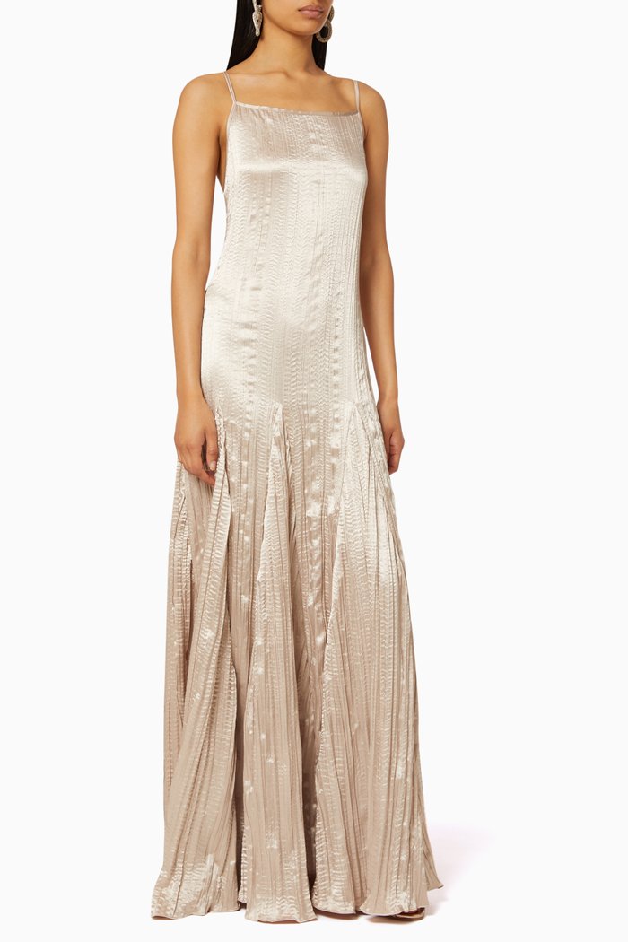 

Un Rayon Discret Plissé Satin Dress, Silver