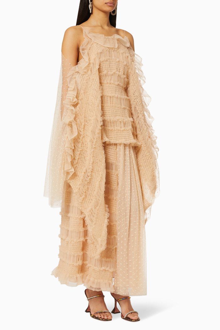 

Romance Ruched Point D'Esprit Midi Dress, Neutral