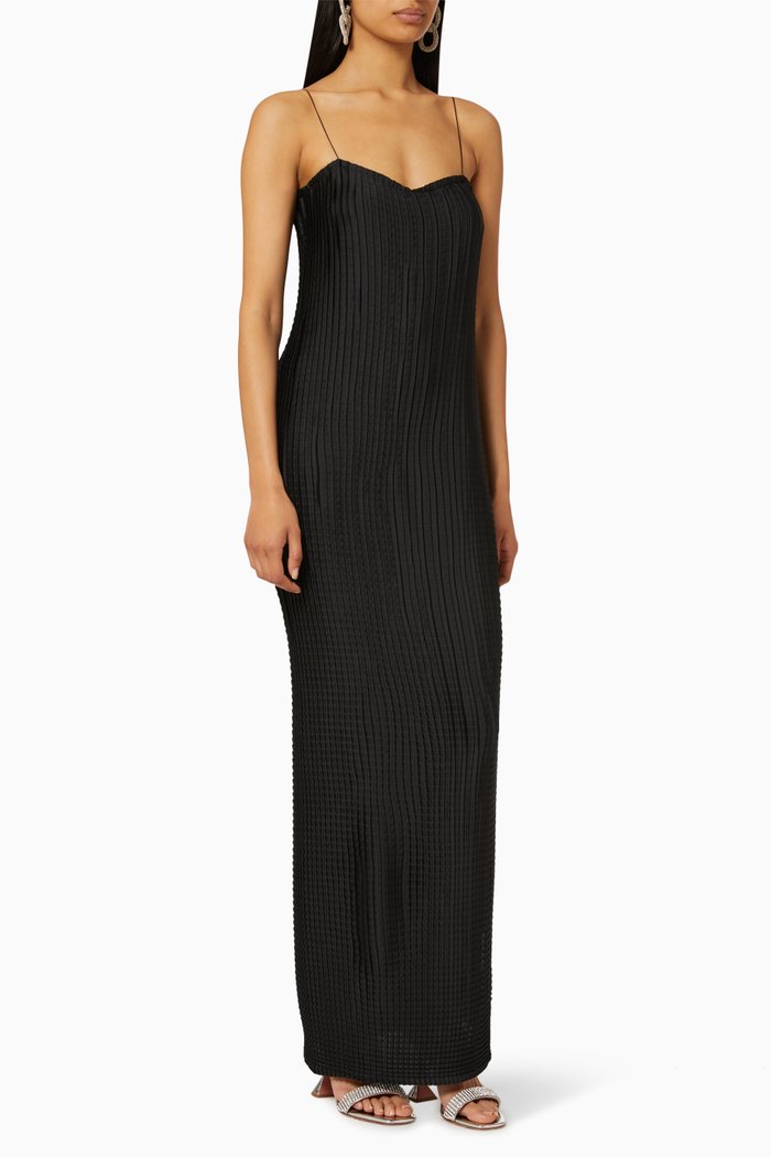 

Les Promesses Plissé Satin Midi Dress, Black