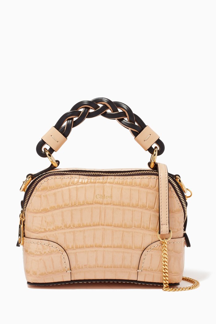 

Mini Daria Bag in Croco-Embossed & Shiny Calfskin, Neutral