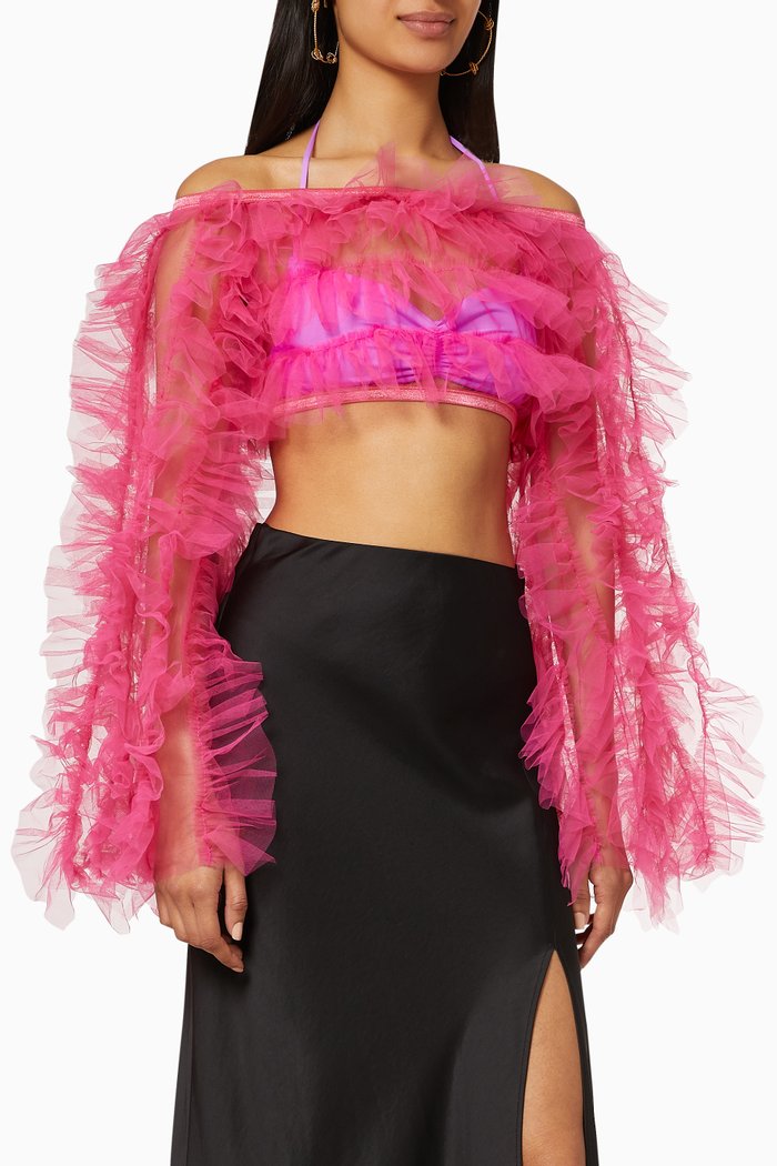 

Sugar Bay Frill Mesh Cropped Top, Pink