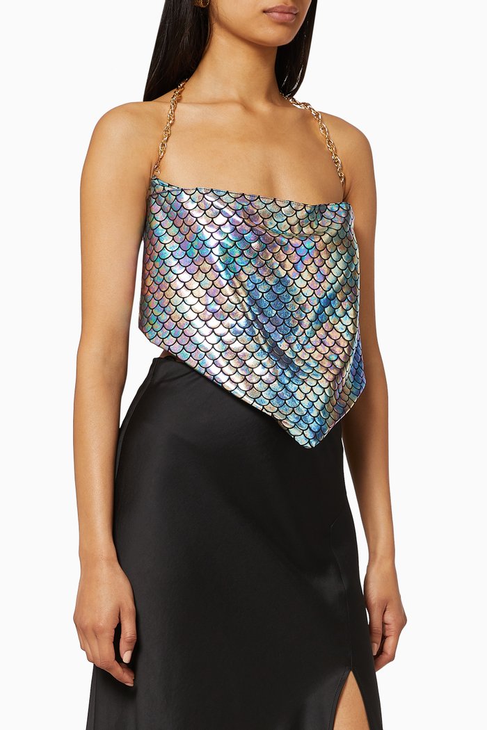 

Waterfall Chain Strap Metallic Nylon Top, Multicolour
