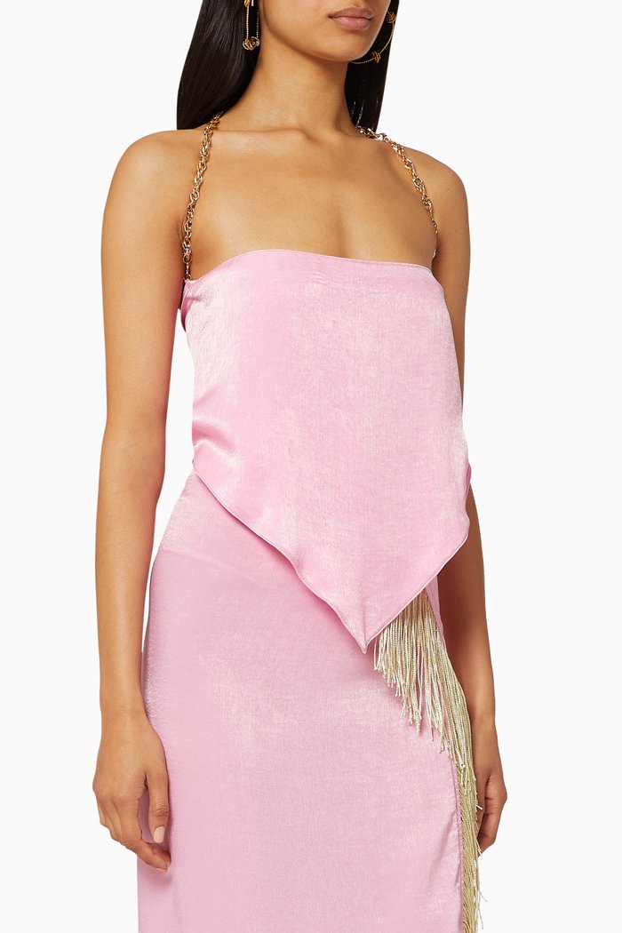 

Waterfall Chain Strap Metallic Nylon Top, Pink