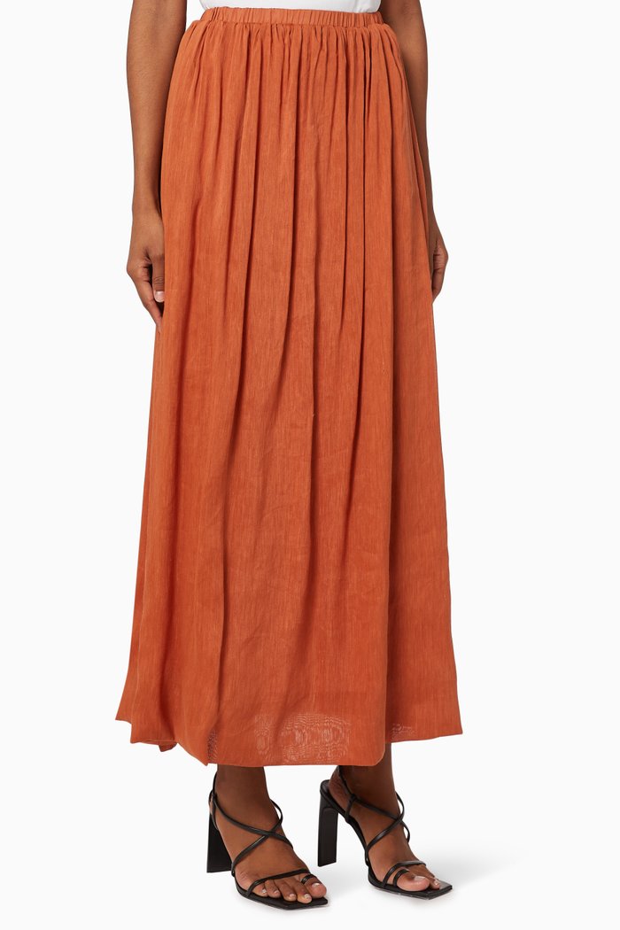 

Wanderess Linen Viscose Slit Skirt, Brown