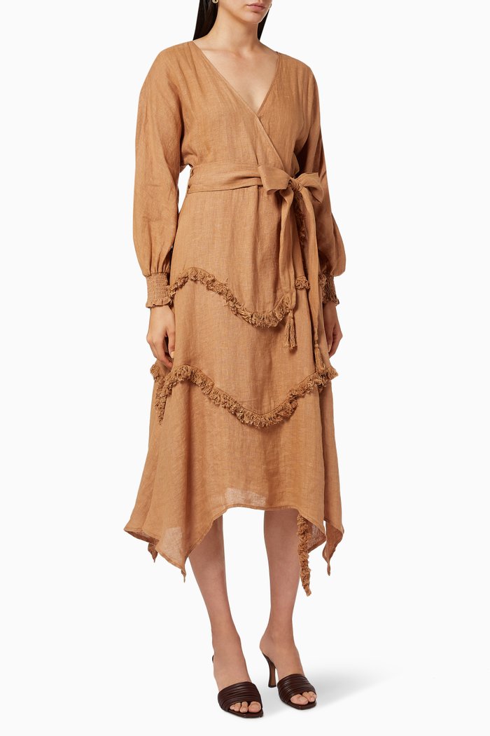

Wilderness Linen Midi Wrap Dress, Brown
