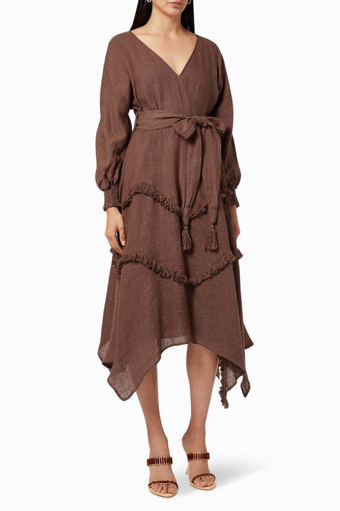 Wilderness Linen Midi Wrap Dress, Neutral