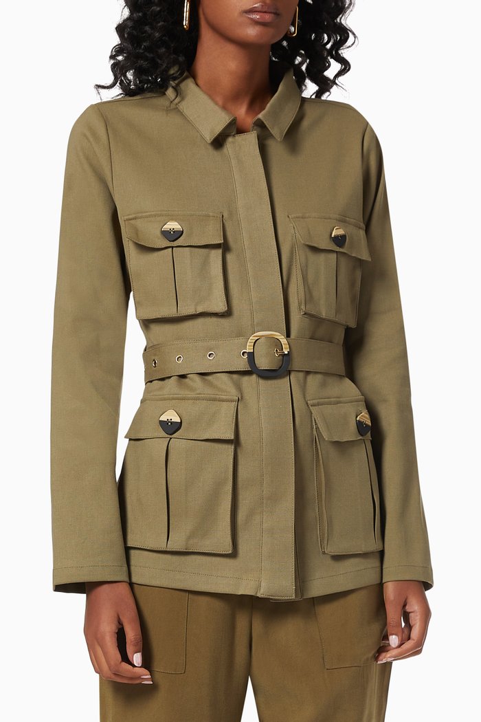 Roamer Belted Jacket in Cotton, Brown