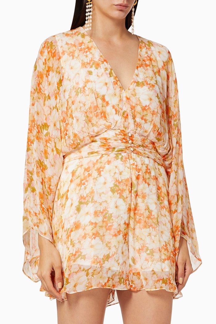 Spring Meadows Viscose Chiffon Romper, Orange