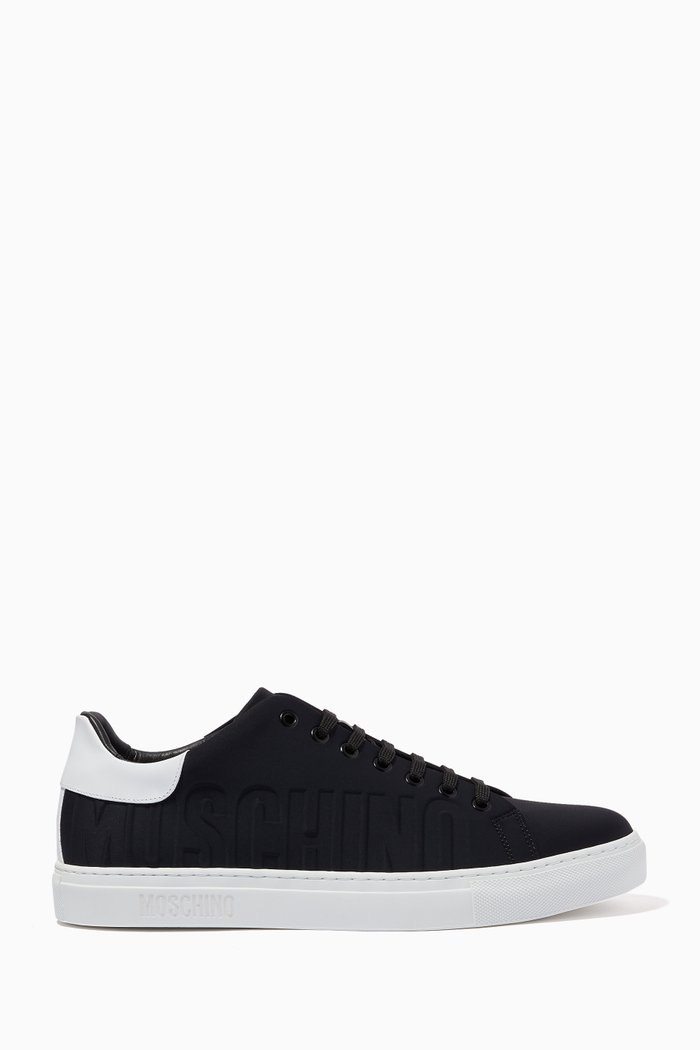 

Logo Embossed Sneakers in Leather and Neoprene, Black