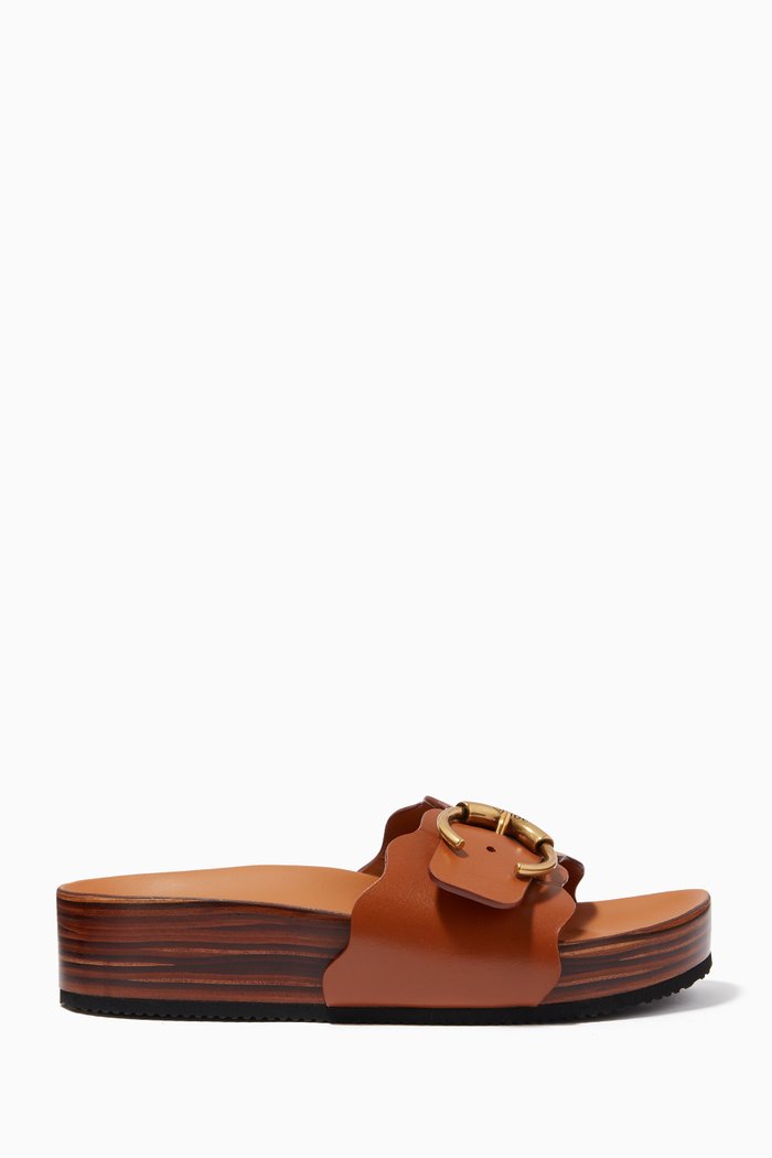 

Ingrid Platform Slides in Semi-vegetal Calfskin, Brown