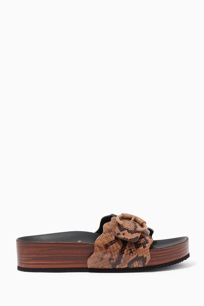 

Python Print Platform Slides with Buckle in Calf Leather, Brown