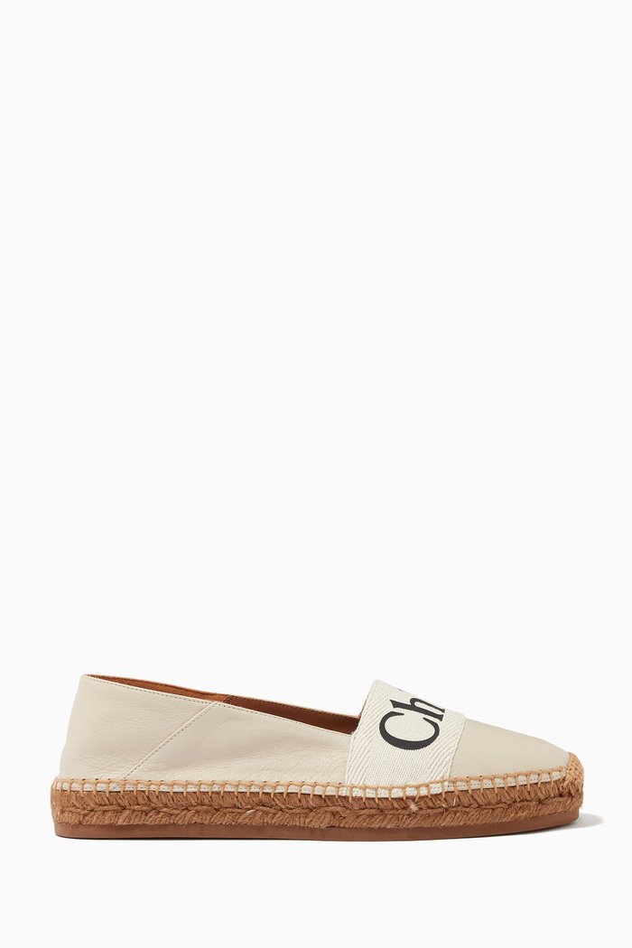 Woody Espadrilles in Leather & Canvas, White