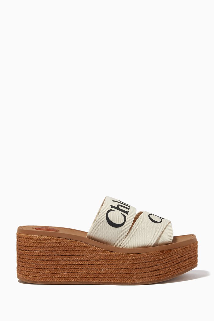 

Woody Wedge Mules in Canvas, White