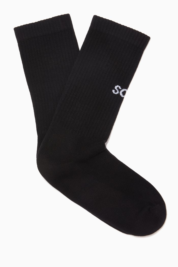 Logo Socks in Cotton Knit, Black