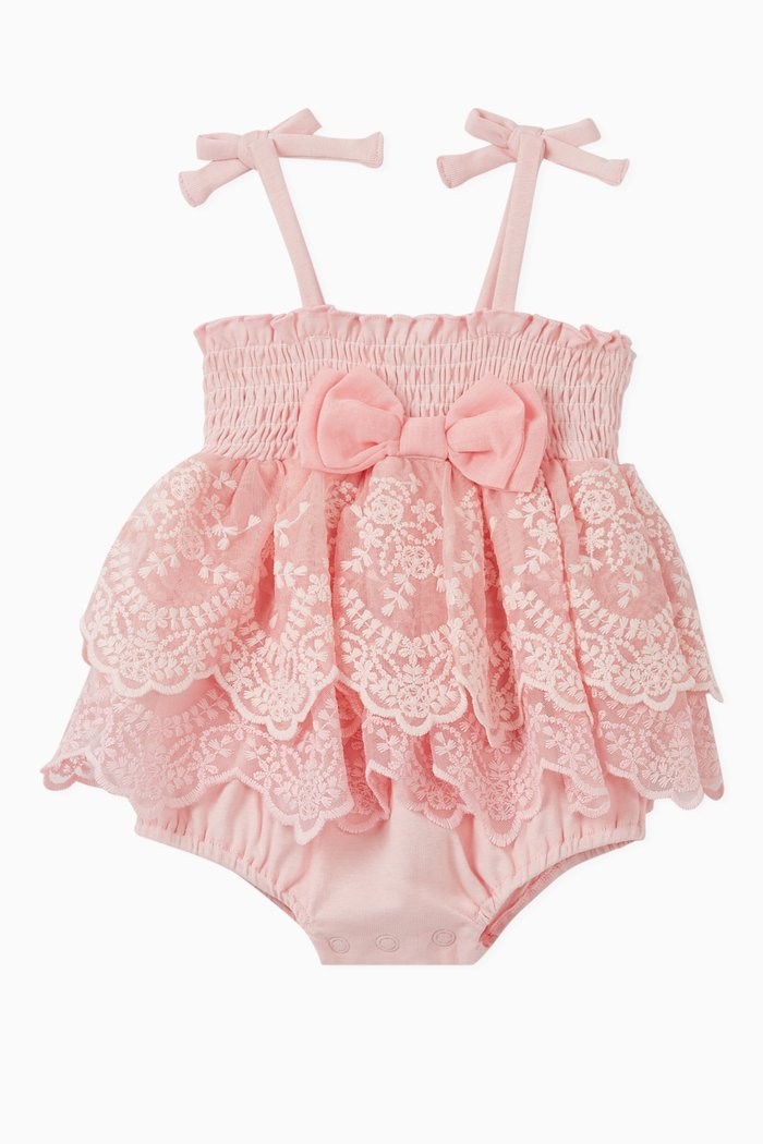 Floral Lace & Mesh Romper, Purple