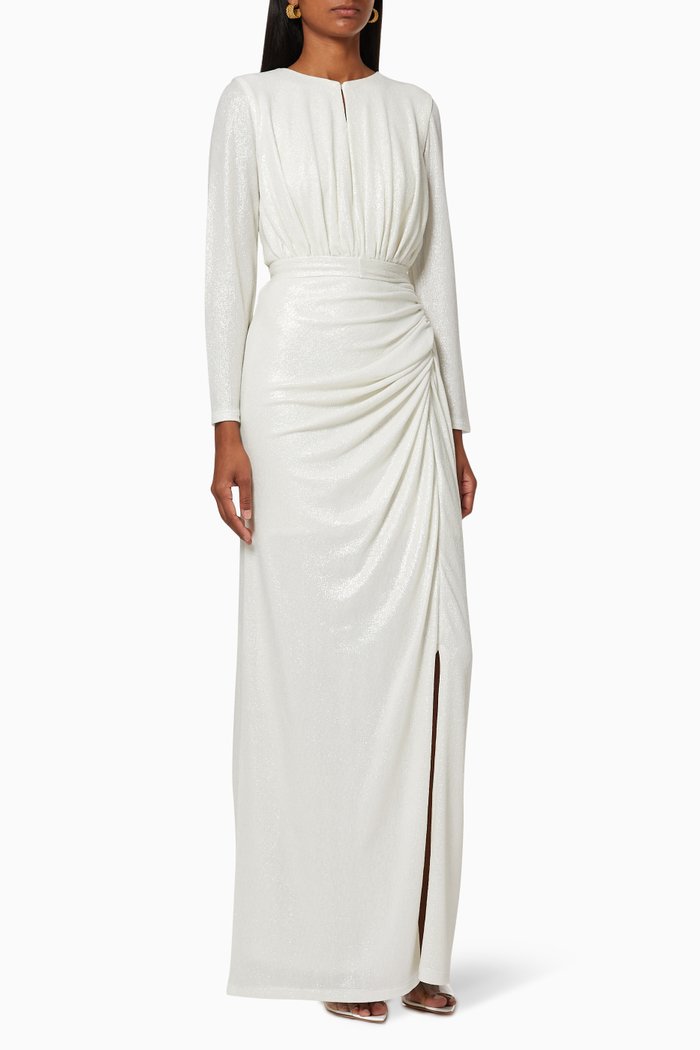 

Metallic Silk Maxi Dress, White