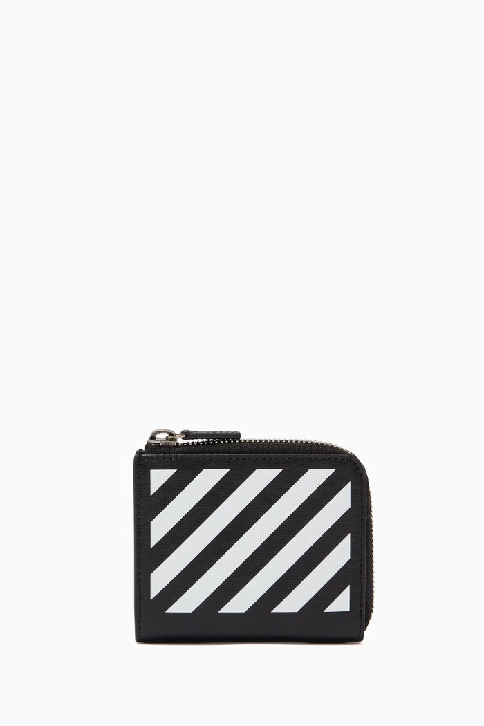 

Diagonal Stripe Wallet in Leather, Black