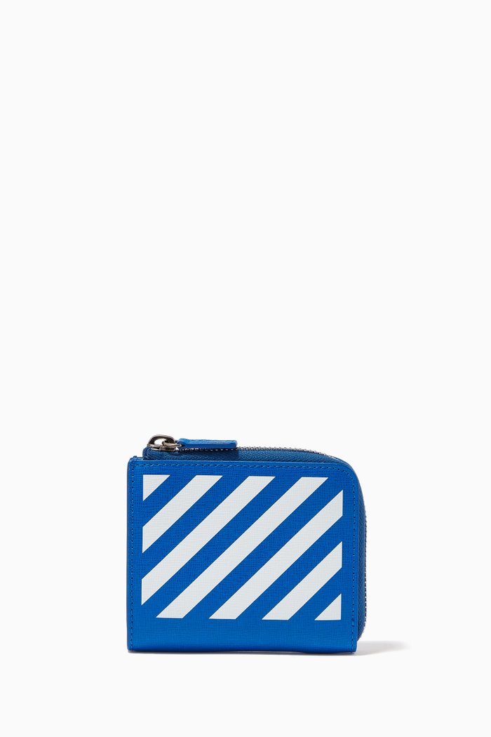 

Diagonal Stripe Wallet in Leather, Blue