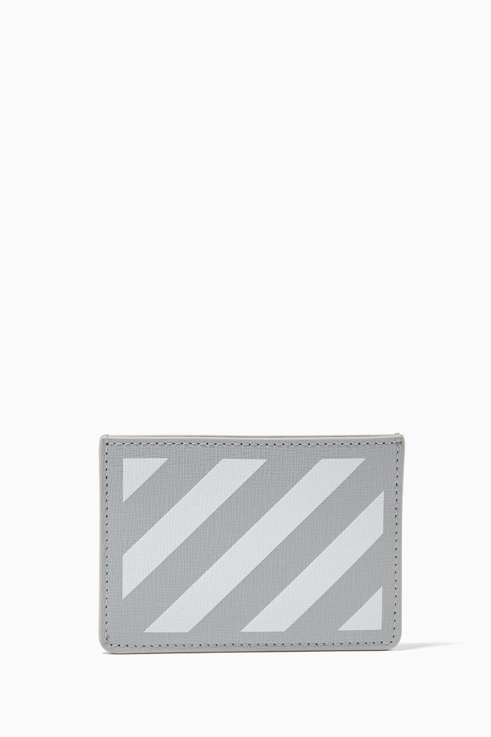 

Diagonal Stripe Cardholder in Leather, Grey