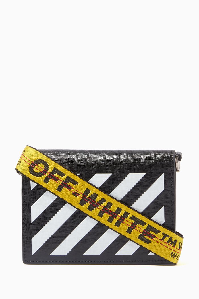

Diagonal Stripe Mini Bag in Leather, Black