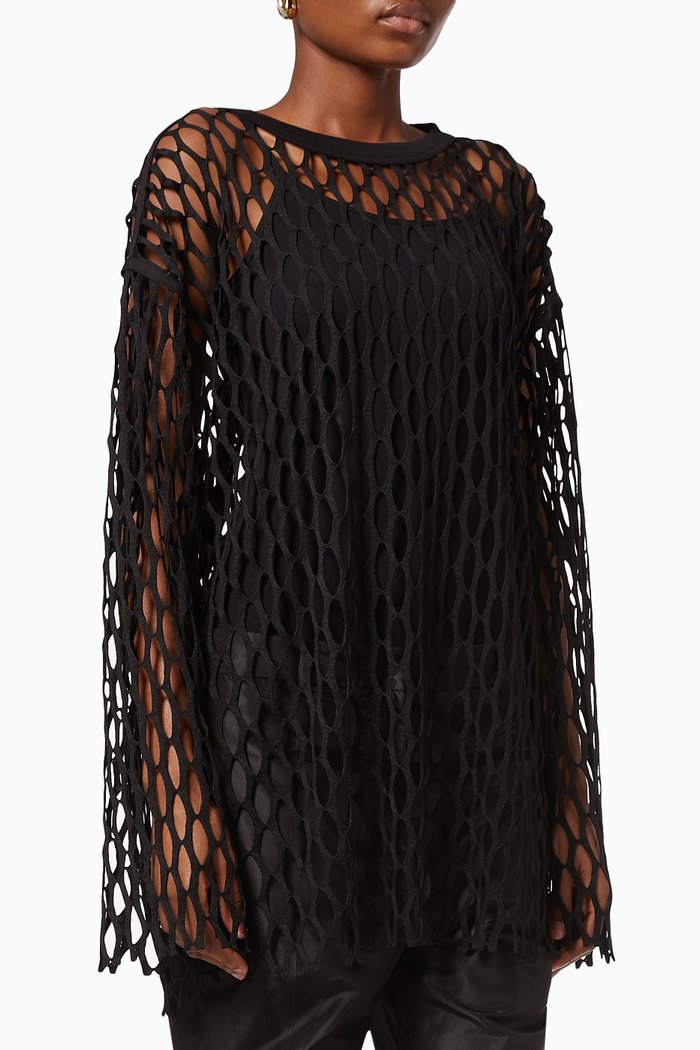 

Henato Mesh Top in Jersey, Black