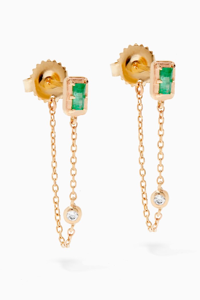 

Classique Carré Chain Earrings in 14kt Yellow Gold, Green