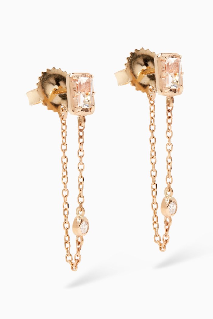 

Classique Carré Chain Earrings in 14kt Yellow Gold, White