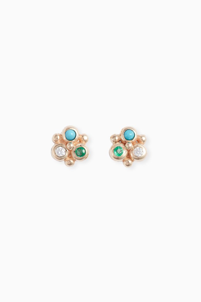 Dew Drop Fleur Studs in 14kt Yellow Gold