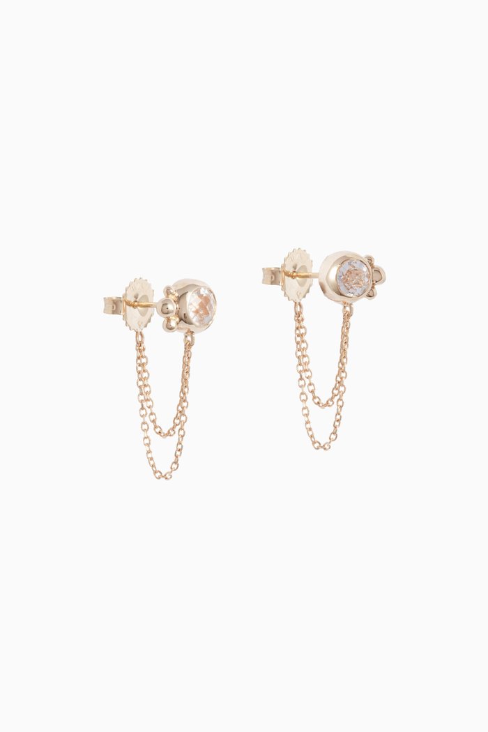 

Bonheur Chain Earrings in 14kt Yellow Gold, White