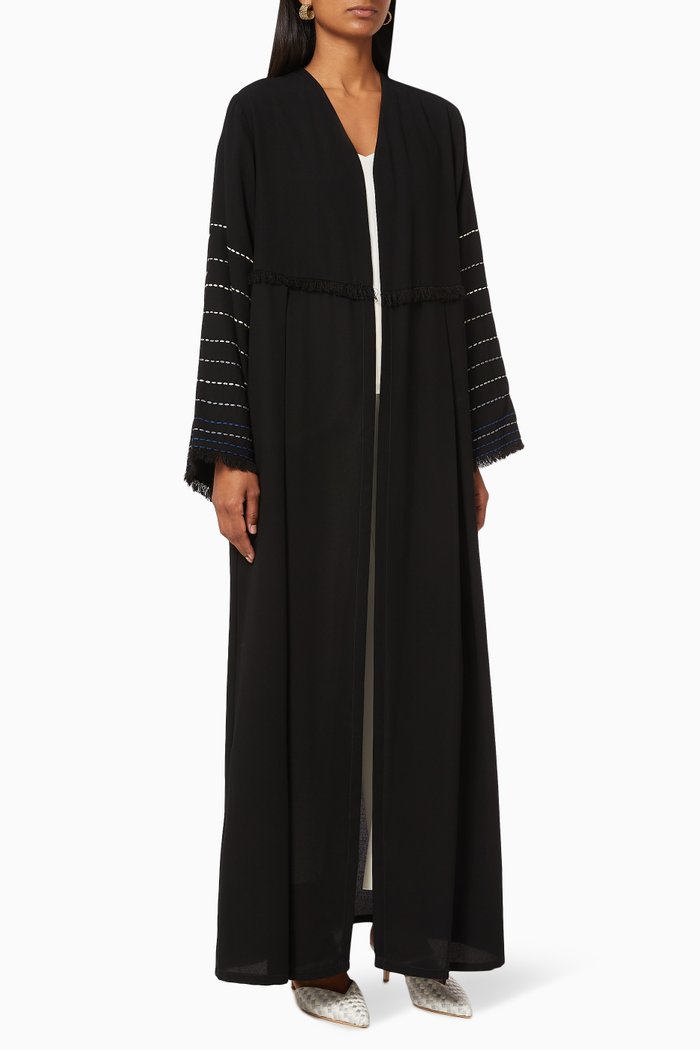 

Embroidered Cotton Crêpe Abaya, Black
