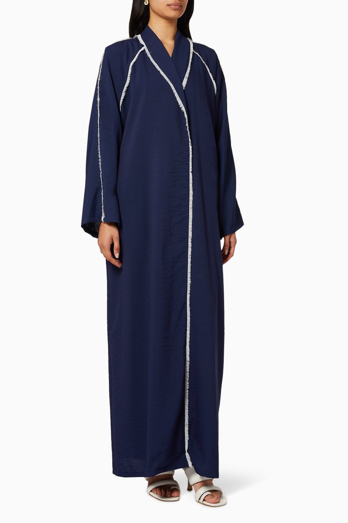 

Fringed Crêpe Abaya, Blue