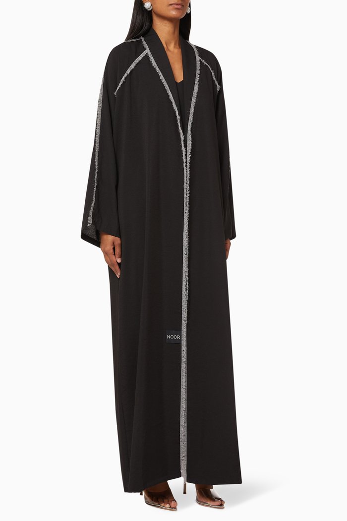 

Fringed Crêpe Abaya, Black