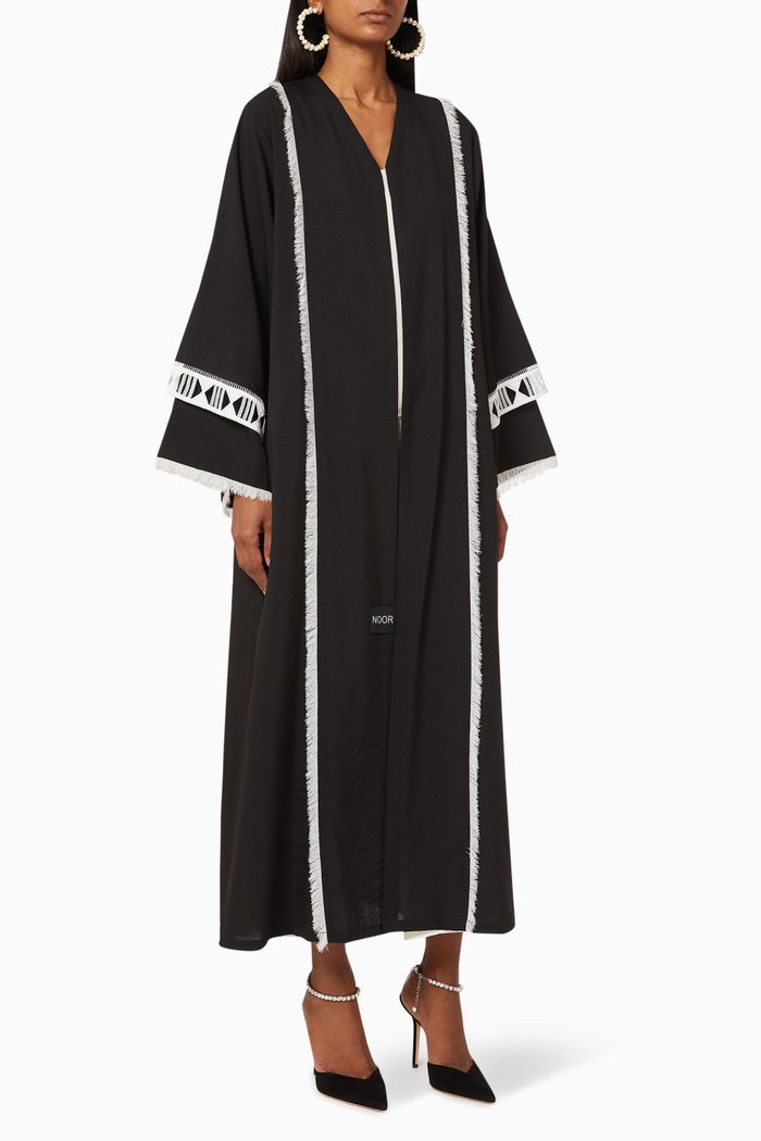 

Lace Fringed Crêpe Abaya, Black
