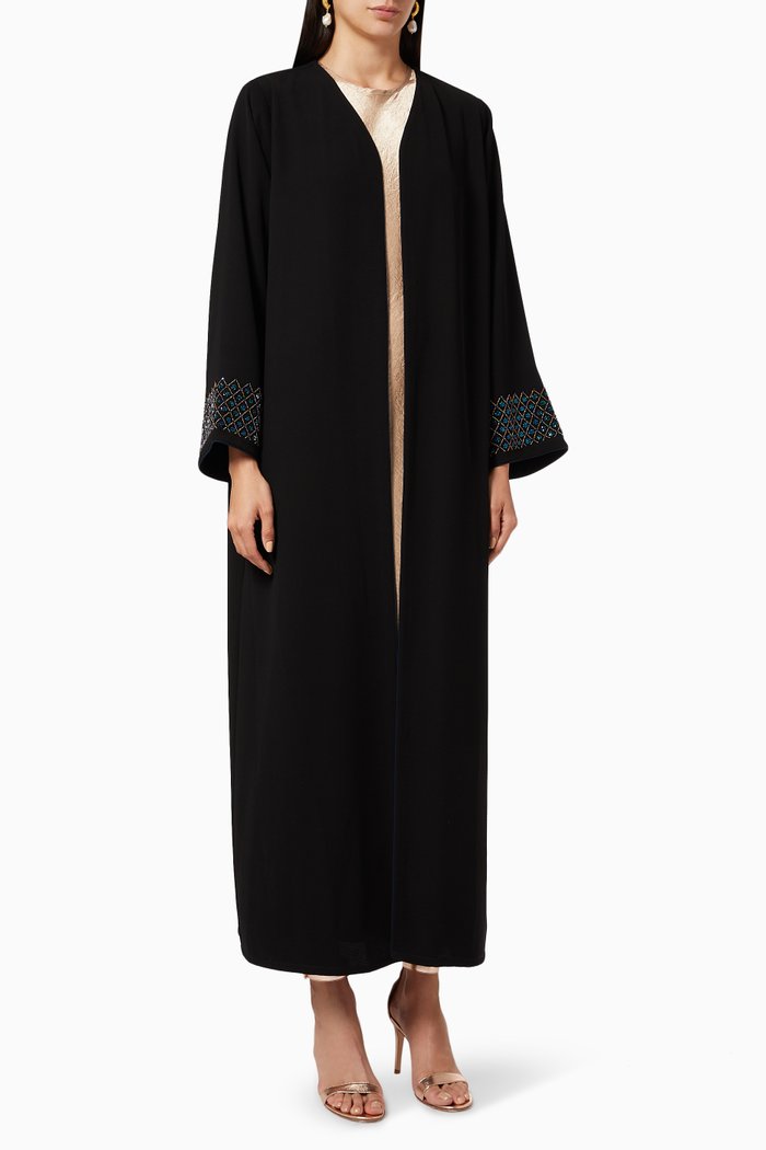 

Beaded Crêpe Abaya, Black