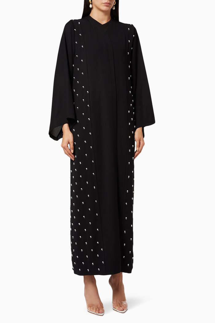 

Beaded Cotton Crêpe Abaya, Black