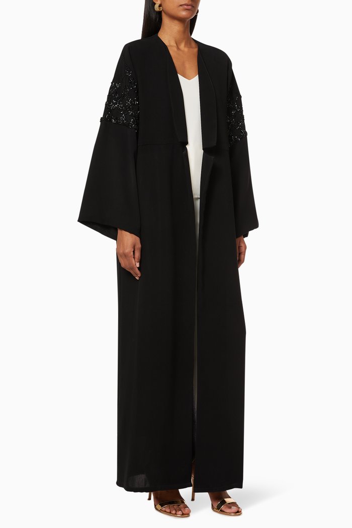 

Beaded Crêpe Abaya, Black