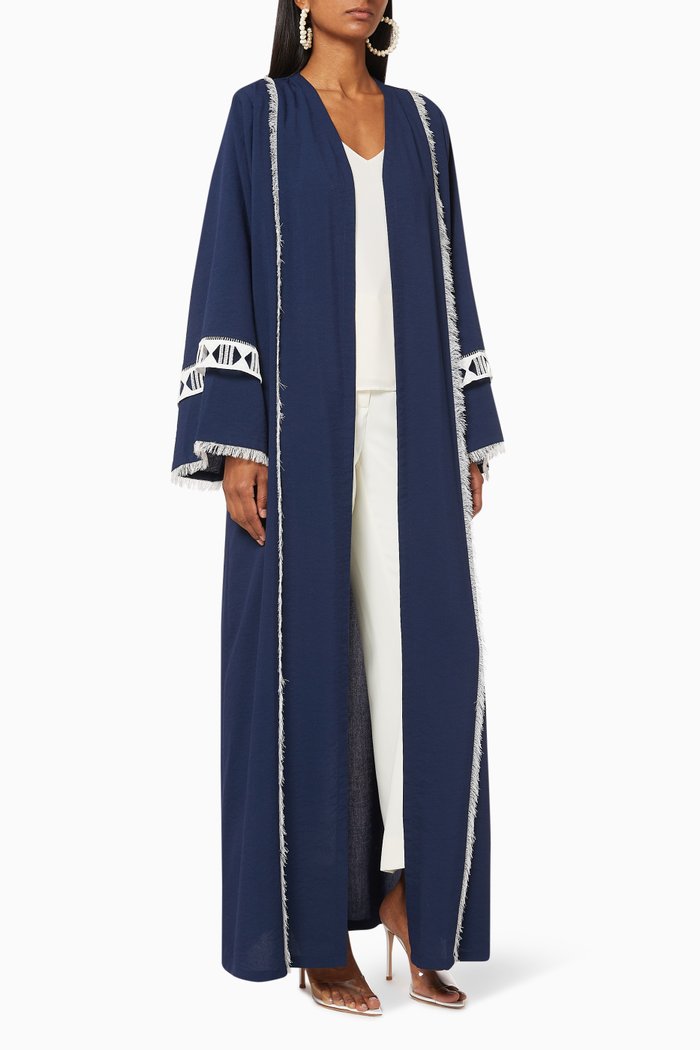Lace Fringed Crêpe Abaya, Blue